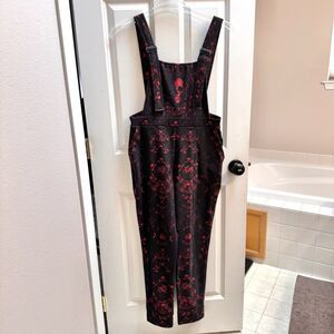 Black Milk Deaf Pretty Overalls Sz Large Skulls Whimsigoth Rockabilly Punk Red